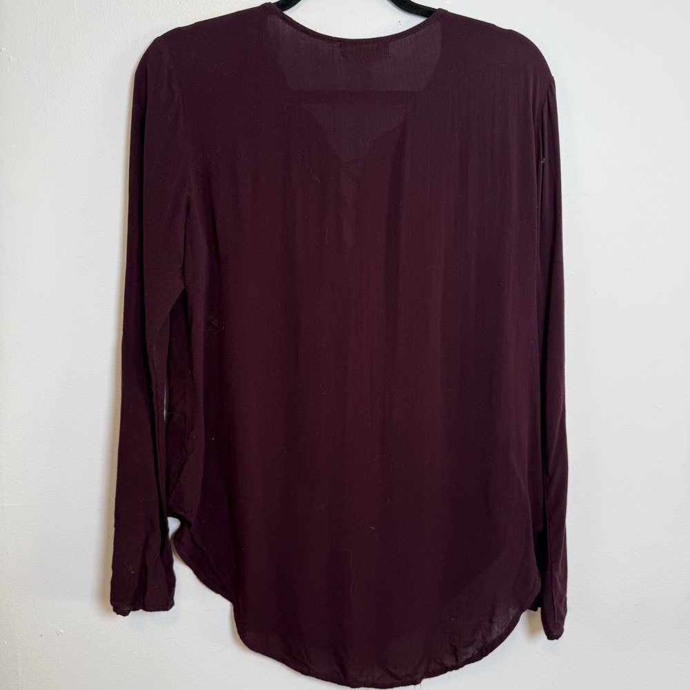 Cloth & Stone Plum Burgundy Lace Up Long Sleeve‎ Rayon Tunic Top M - Picture 3 of 8